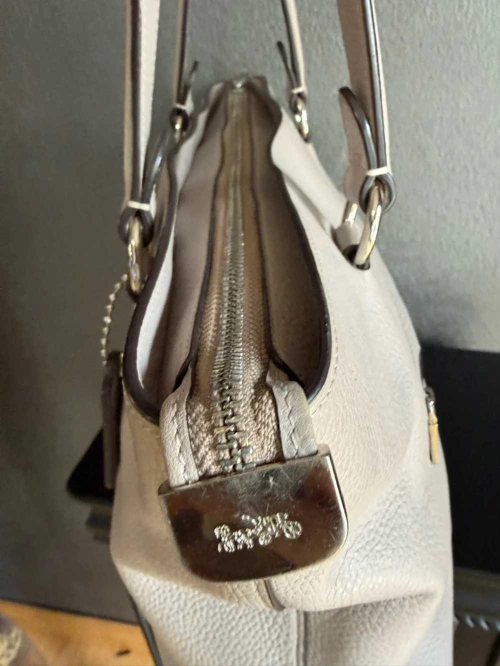Coach Pebbled Leather Tote in Light Taupe - Picture 5 of 11